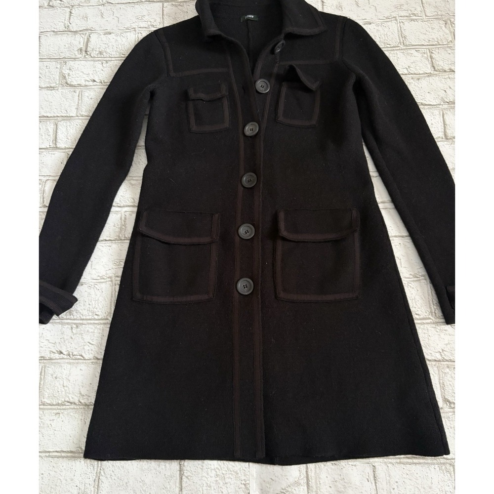 J CREW Woman Sweater Coat Black Wool Sz 2